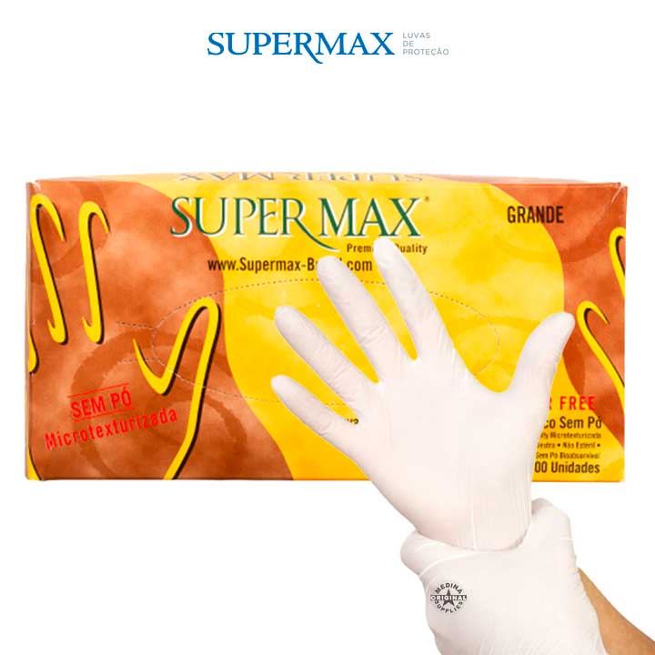 Luva Sem Pó Supermax Látex Microtexturizada Tam G